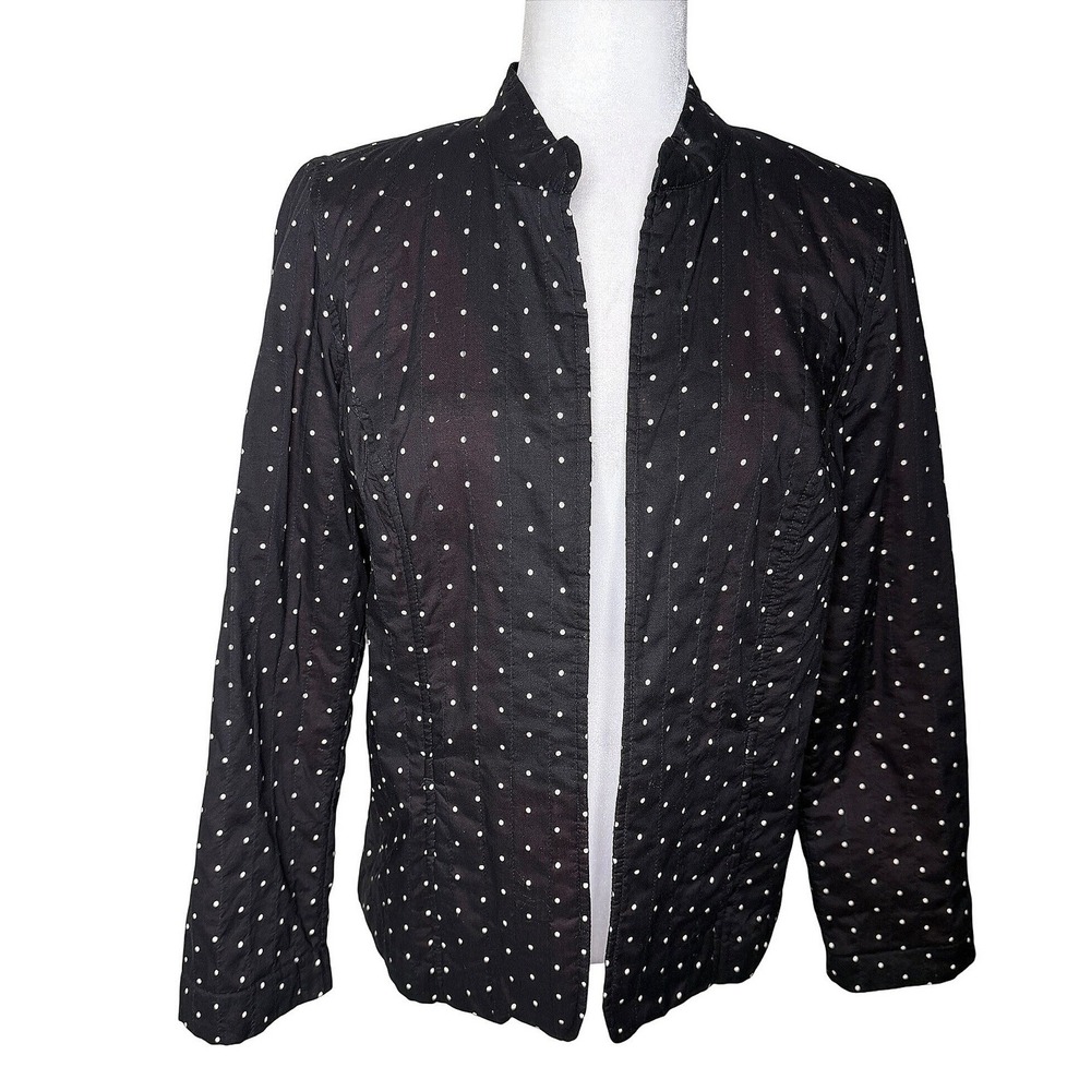 NWT Chicos Polka Dot Quilted Jacket Black White Mandarin Collar Cotton Small‎